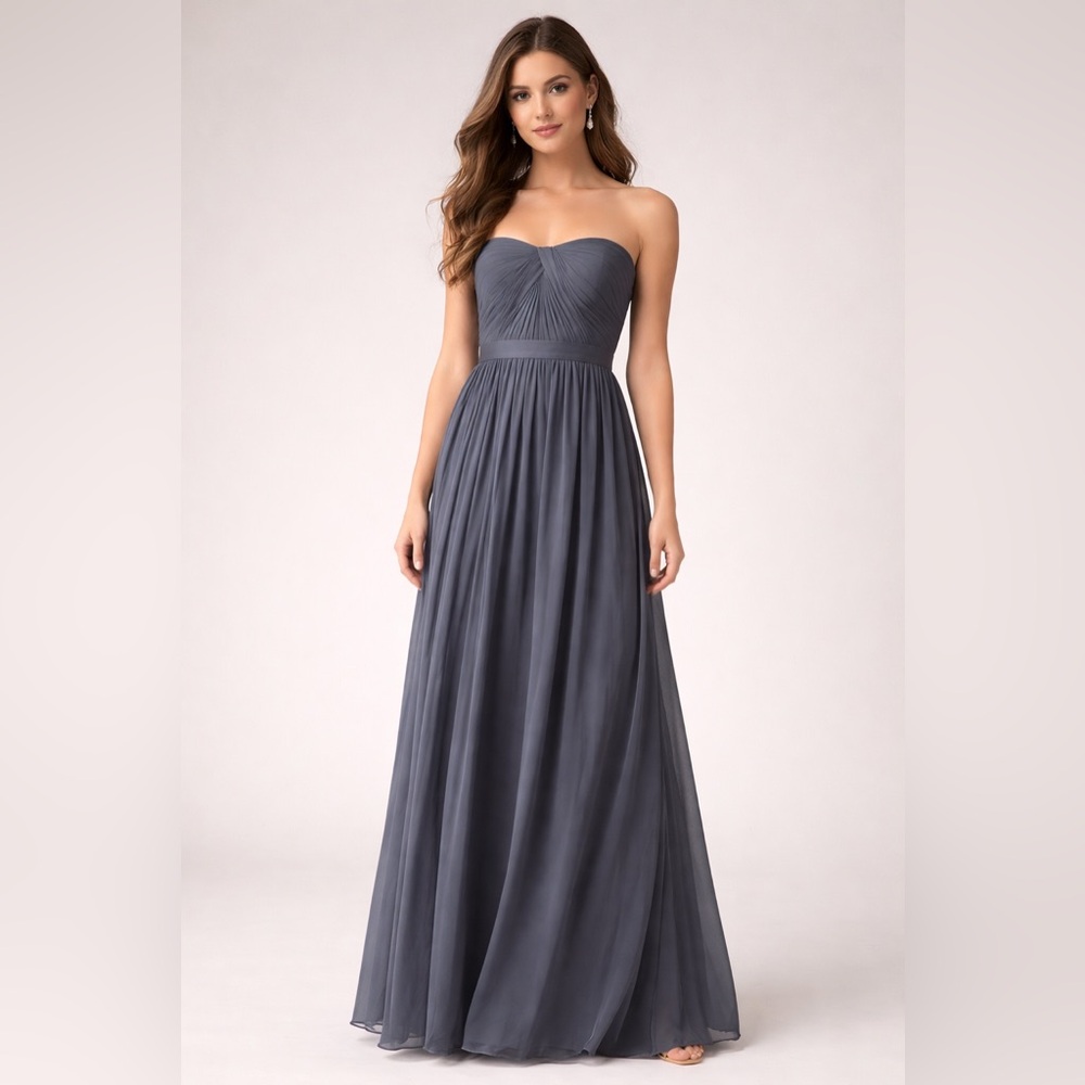David’s Bridal Strapless Pleated Chiffon Maxi Dress Gray Size 2 Formal Evening